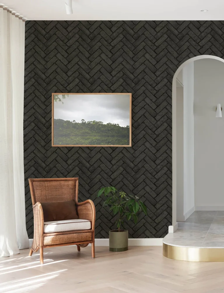 Chesapeake Canelle Brick Herringbone Wallpaper - Black — Image 6