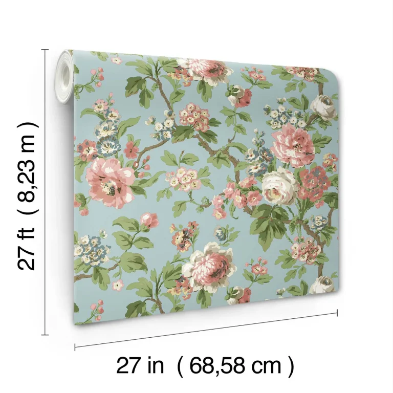 Beatrix Vintage Floral Wallpaper - Sky Blue — Ảnh 4