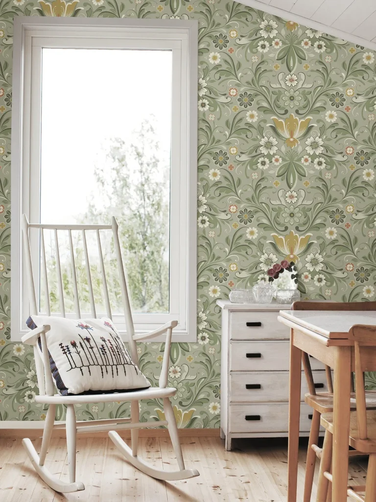 Ostanskar Retro Floral Wallpaper - Green — Ảnh 3