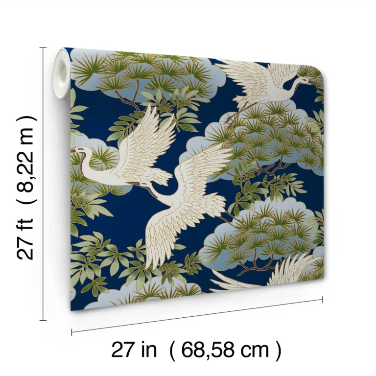 Ronald Redding Sprig & Heron Wallpaper - Navy — Ảnh 4