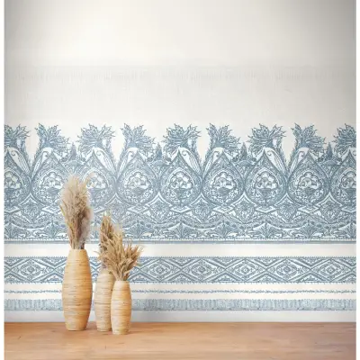 Henna Wall Mural - Denim/White