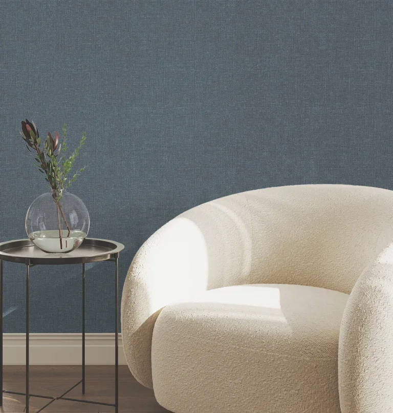 Heathered Linen Faux Fabric Wallpaper - Indigo — Image 6