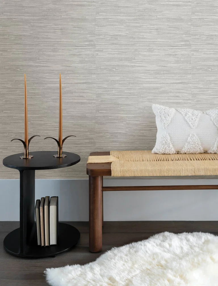 Exhale Woven Faux Grasscloth Wallpaper - Light Grey — Ảnh 7