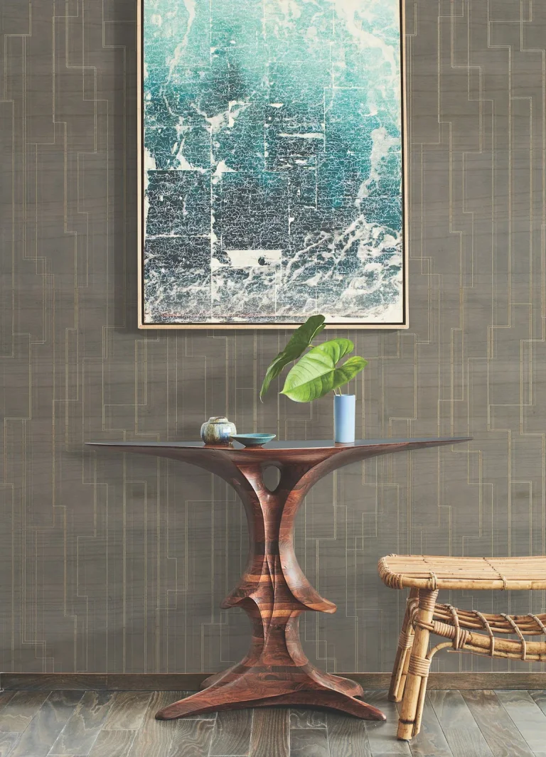 Ronald Redding Inlay Line Wallpaper - Mink — Image 4