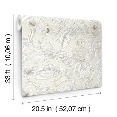 Orchid Conservatory Toile Wallpaper - Beige/Taupe