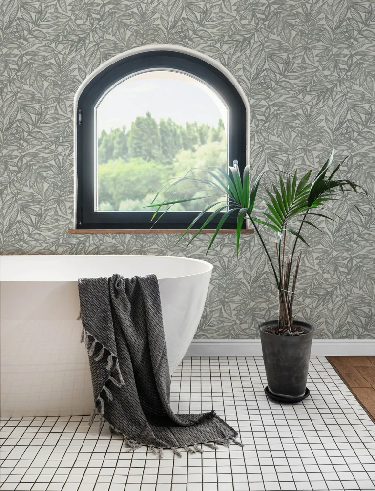 Rhythmic Leaf Wallpaper - Grey — Image 5