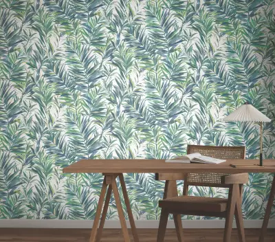Swaying Palms Wallpaper - Wallpaper Green & Blue