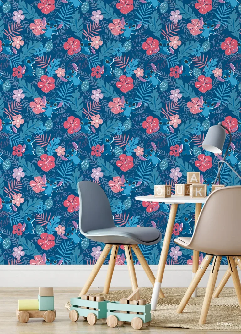 Disney Stitch Tropical Flowers Peel and Stick Wallpaper - Blue — Ảnh 2