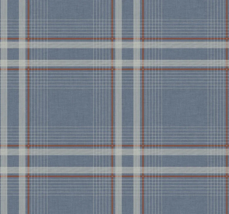 Ronald Redding Country Club Plaid Faux Linen Wallpaper - Denim — Ảnh 3