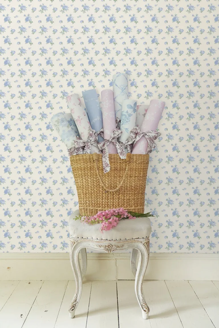 LoveShackFancy Ikat Rose Small Print Wallpaper - Blue — Ảnh 6