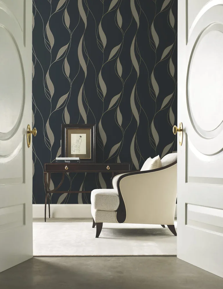 Ronald Redding Society Hill Abstract Leaf Wallpaper - Black — Ảnh 5