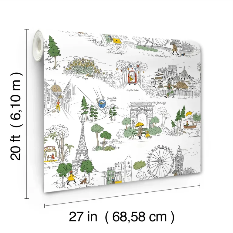Rifle Paper Co. Travel Sketches Globetrotter Peel and Stick Wallpaper - Yellow — Ảnh 4
