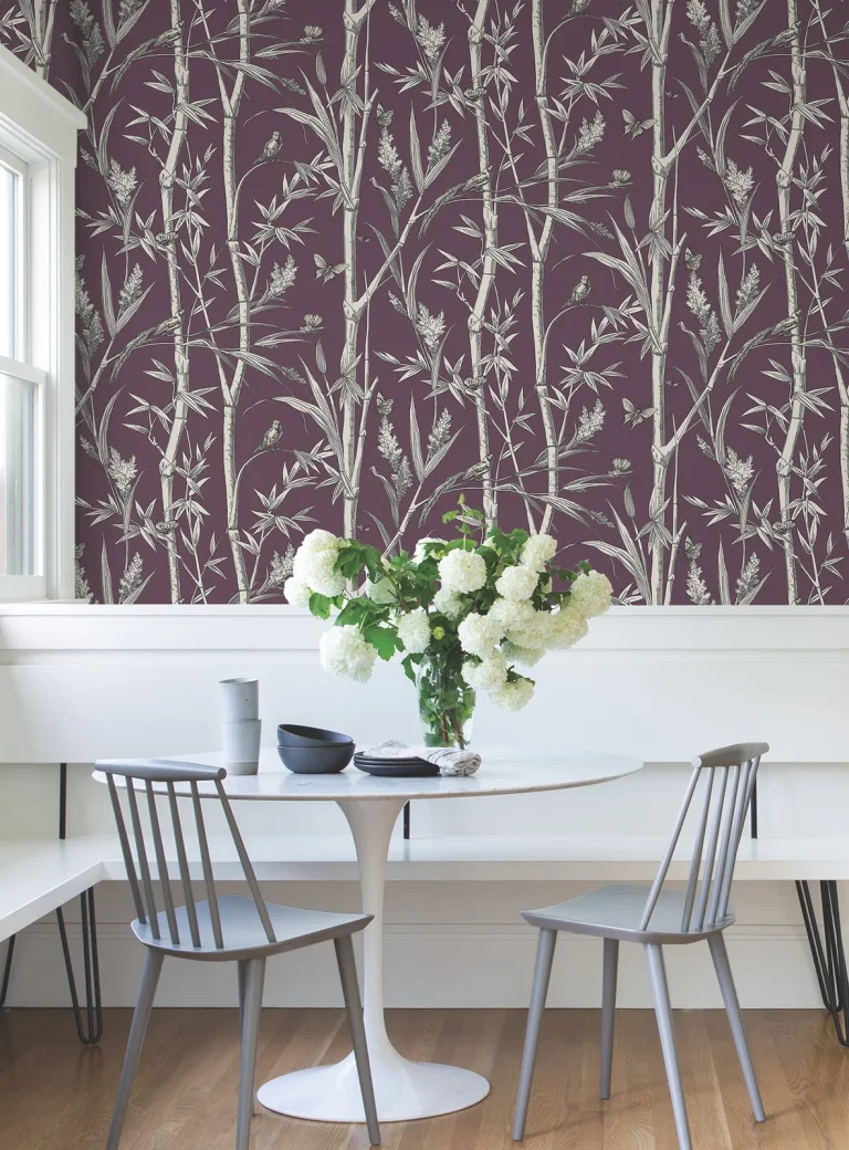 Bambou Toile Wallpaper - Burgundy