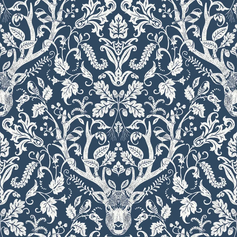 Chesapeake Kiwassa Antler Damask Wallpaper - Navy — Ảnh 4